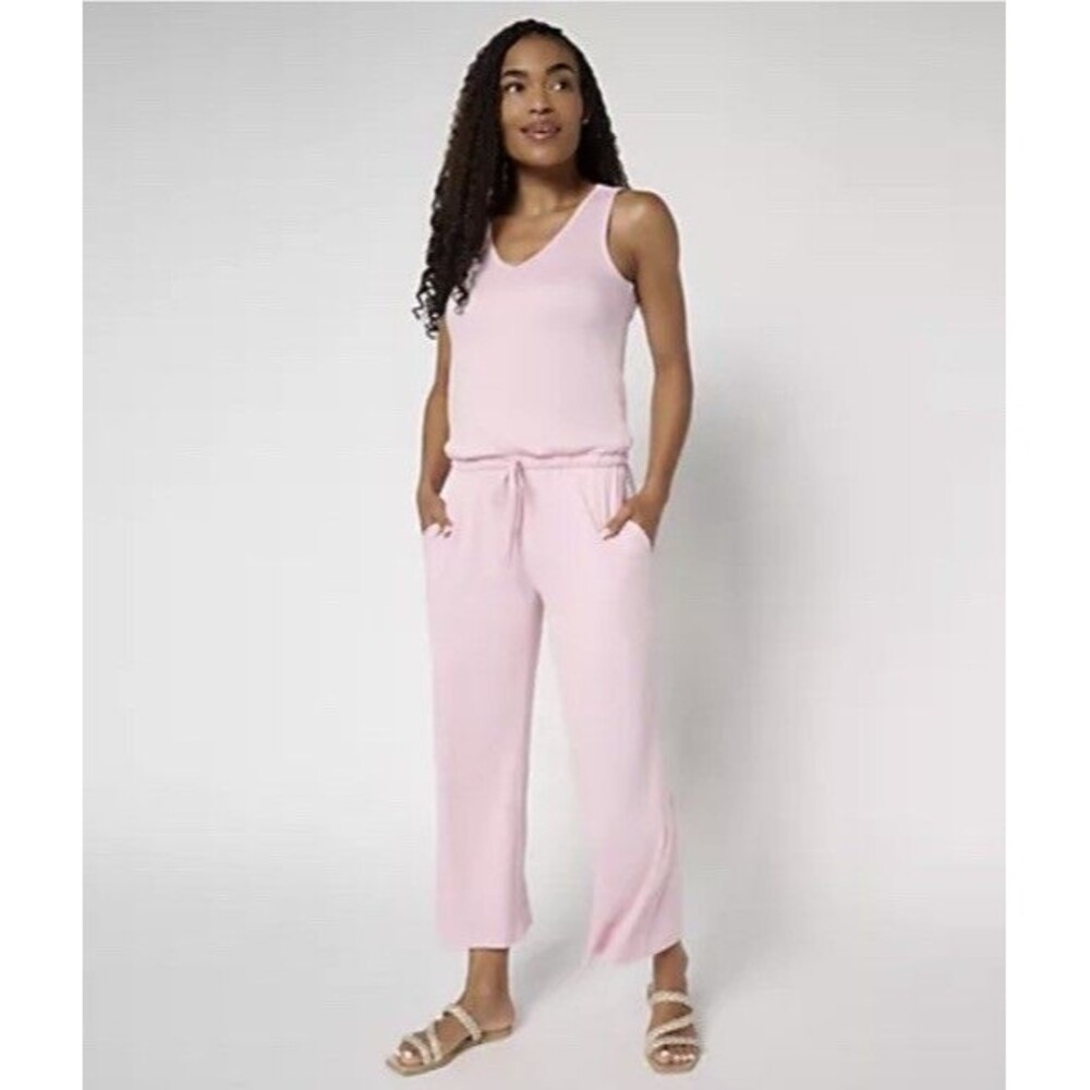 NWT Women’s Pink Muk Luks Jumpsuit Travel Comfy Loungewear Size S Soft Cozy Cute
